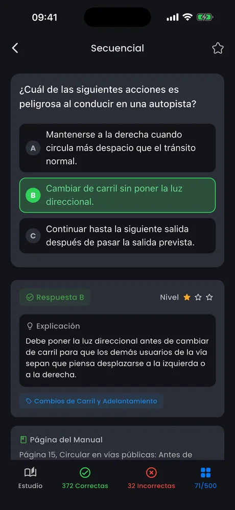 Una pregunta de práctica en modo oscuro